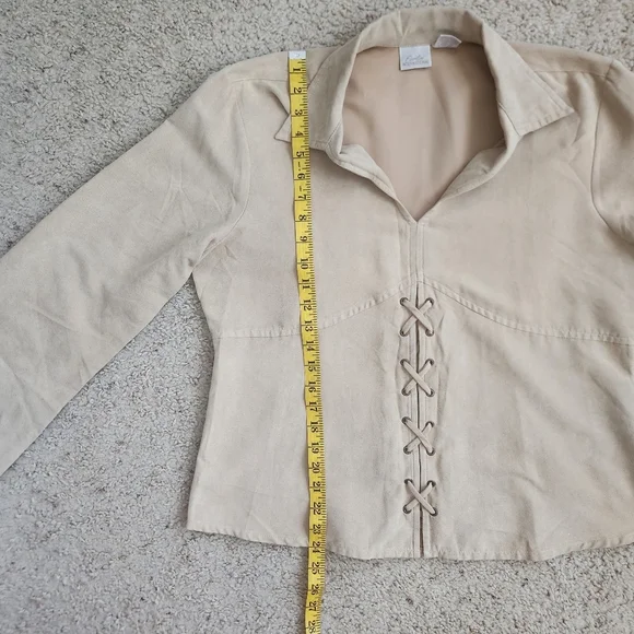 Fiorlini International Faux Suede Lace Up‎ Long Sleeve Top Y2K Rodeo 90s Size L - Picture 9 of 12